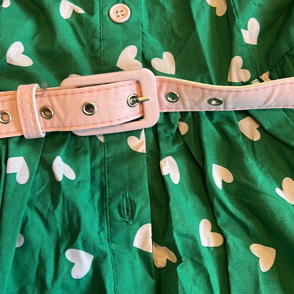 Unique Vintage Rockabilly green and pink heart print swing rockabilly dress - Picture 7 of 8
